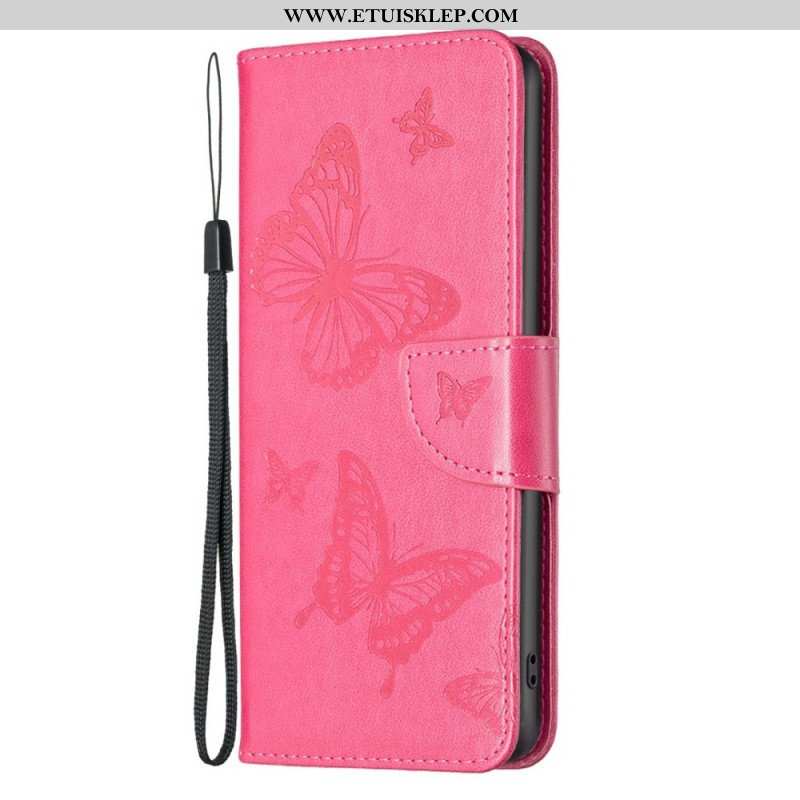 Etui Folio do Samsung Galaxy M23 5G z Łańcuch Paski Z Nadrukiem Motyli